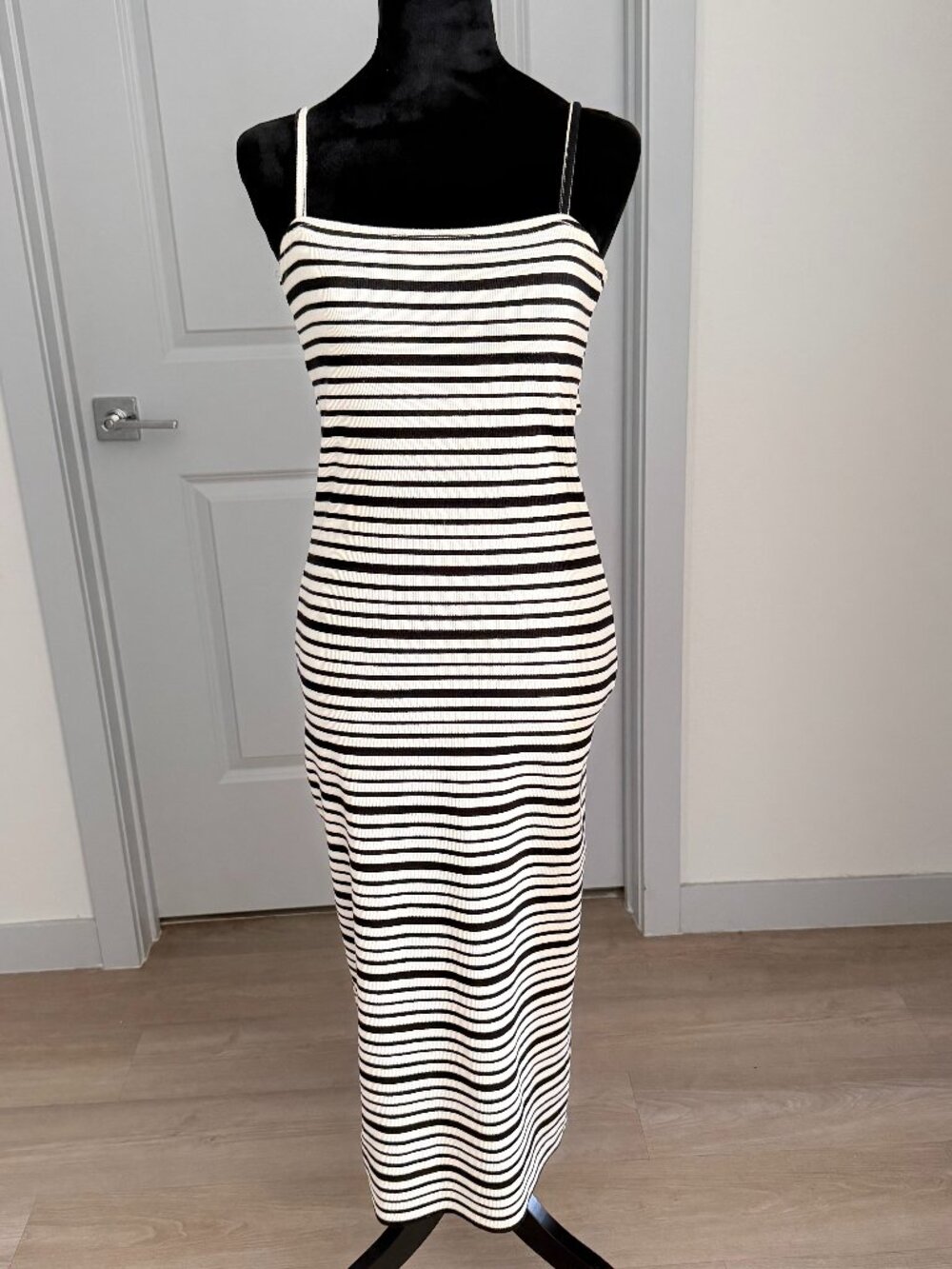 BILLIBONG Knit Striped Midi Dress Spaghetti Strap Stretch Sz L Y2K Beach Casual